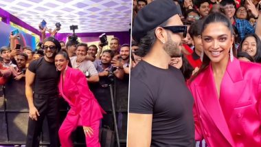 Cirkus: Ranveer Singh and Deepika Padukone Posing Together With the Paparazzi During ‘Current Laga Re’ Song Launch Is Super Adorable (Watch Video)